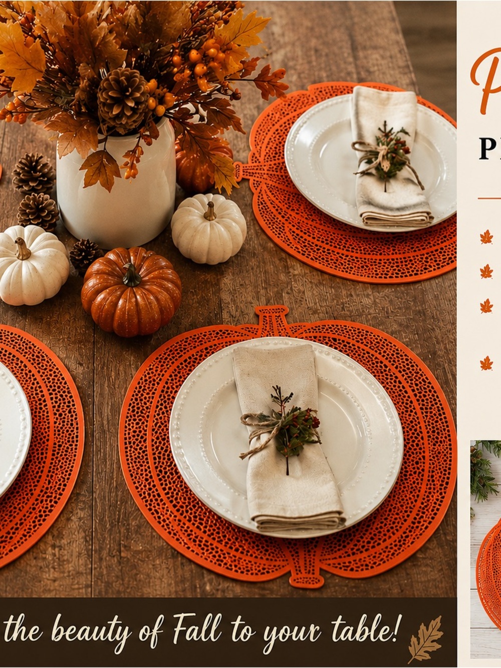 Fall Pumpkin Orange Decorative Placemats - Set of 8